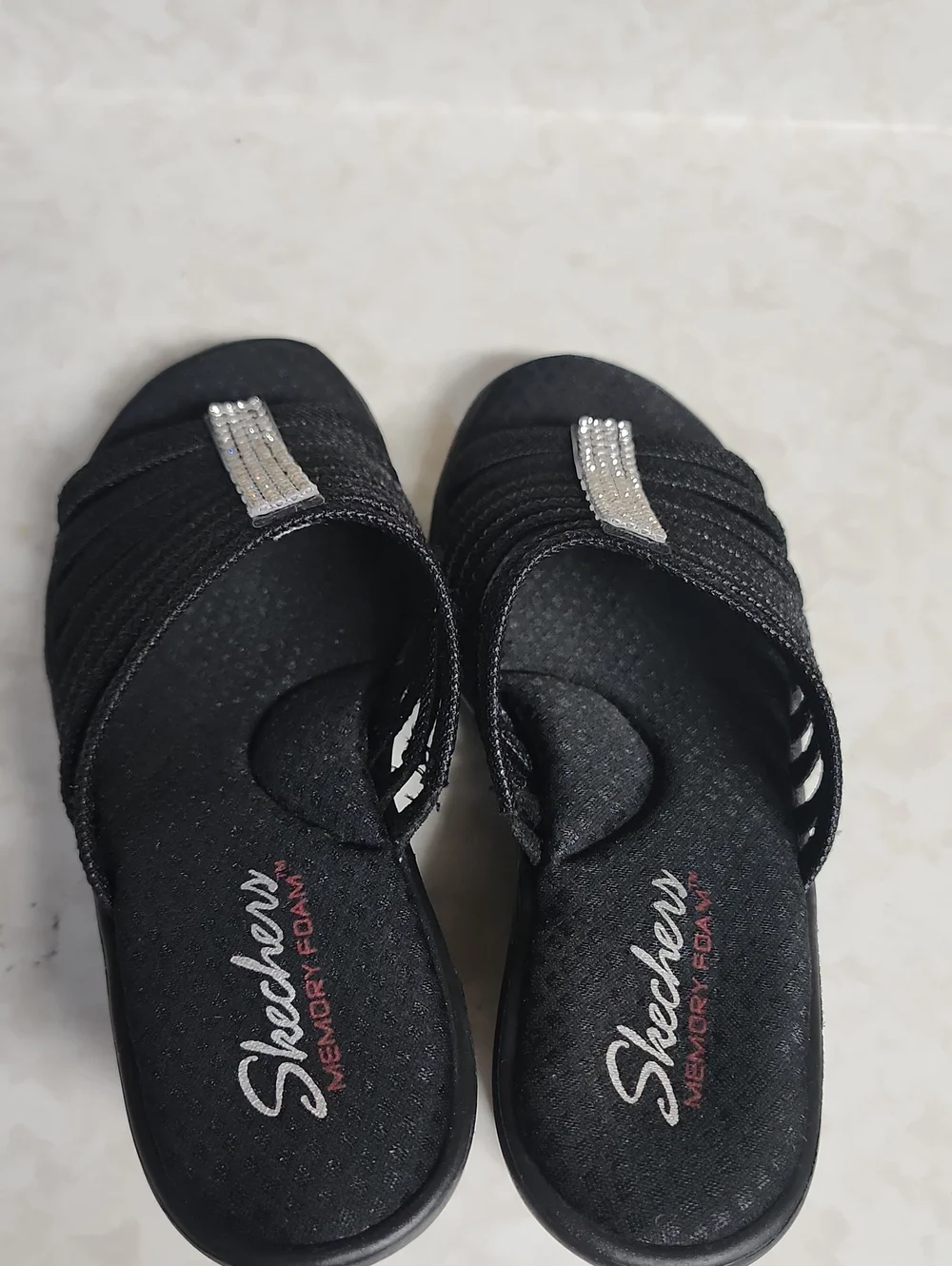 Skechers Black Wedge Slide with Crystal Accent womens 7.5 number 1145